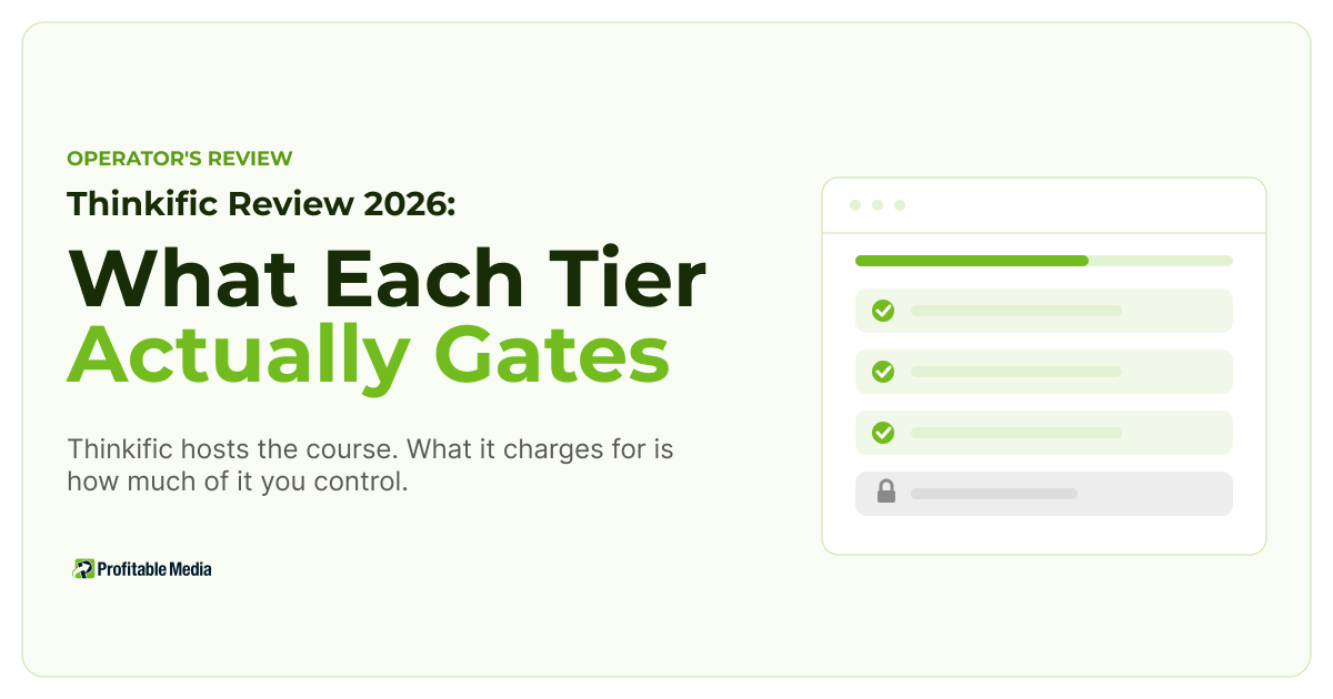 Thinkific review: a hosted course platform showing a curriculum with lessons and a locked module.